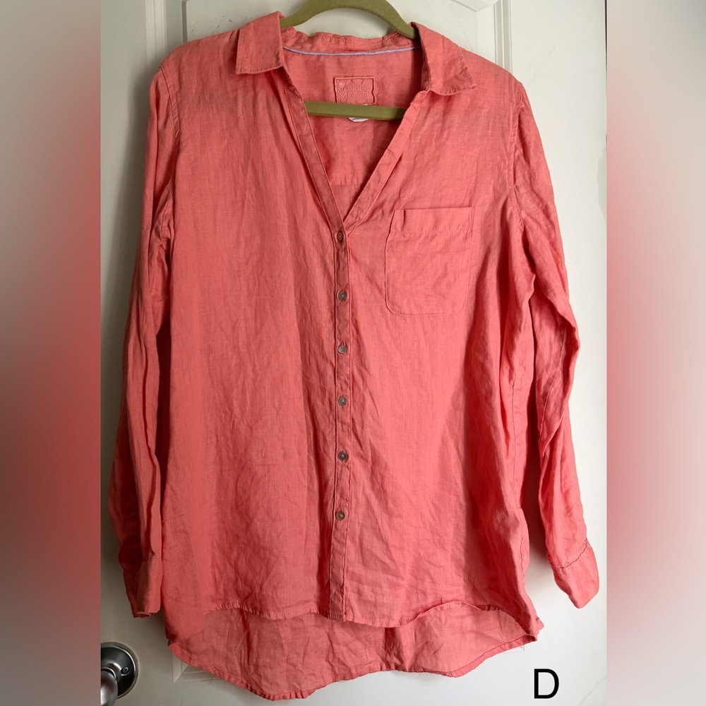 Sigrid Olsen Beautiful Linen Coral Button-Down Shirt size medium - Picture 2 of 9